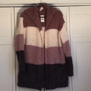 Mia and Tess cozy long hooded cardigan. Soft pretty colors. Open front.  NWT